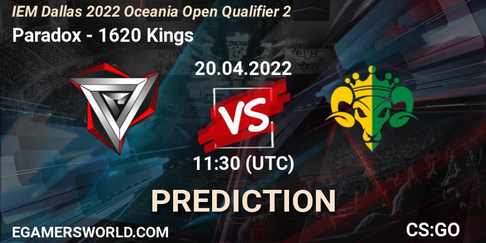 Paradox vs 1620 Kings: Betting TIp, Match Prediction. 20.04.22. CS2 (CS:GO), IEM Dallas 2022 Oceania Open Qualifier 2