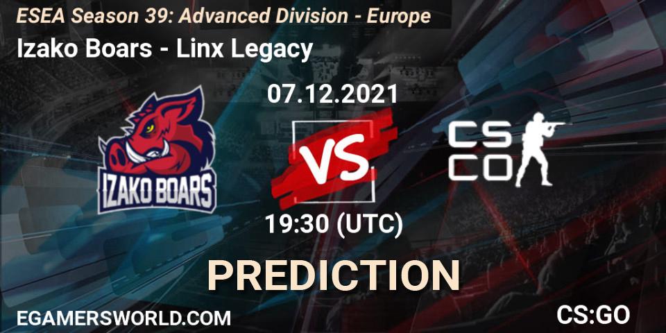 Izako Boars vs Linx Legacy eSport: Betting TIp, Match Prediction. 07.12.21. CS2 (CS:GO), ESEA Season 39: Advanced Division - Europe