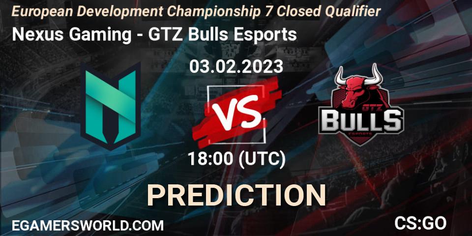 Nexus Gaming vs GTZ Bulls Esports: Betting TIp, Match Prediction. 03.02.23. CS2 (CS:GO), European Development Championship 7 Closed Qualifier