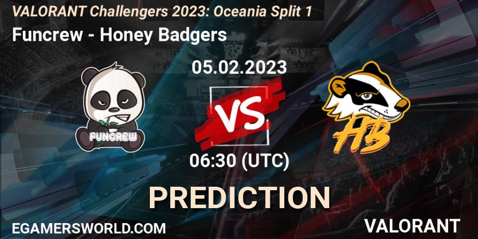 Funcrew vs Honey Badgers: Betting TIp, Match Prediction. 05.02.23. VALORANT, VALORANT Challengers 2023: Oceania Split 1