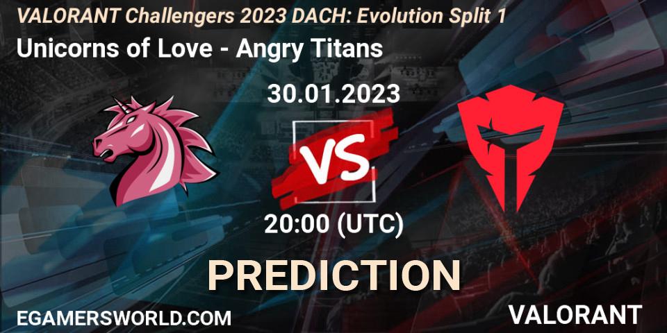 Unicorns of Love vs Angry Titans: Betting TIp, Match Prediction. 30.01.23. VALORANT, VALORANT Challengers 2023 DACH: Evolution Split 1