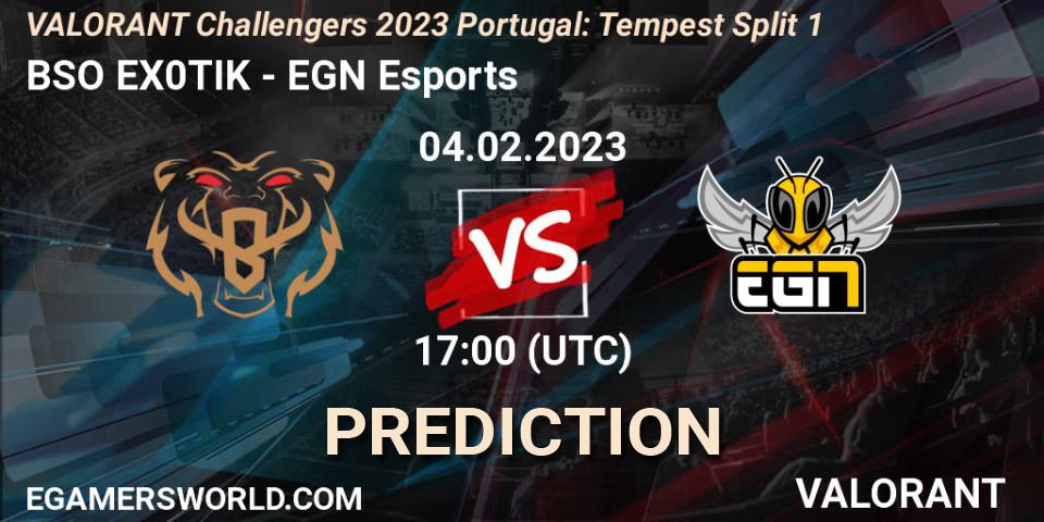 BSO EX0TIK vs EGN Esports: Betting TIp, Match Prediction. 04.02.23. VALORANT, VALORANT Challengers 2023 Portugal: Tempest Split 1