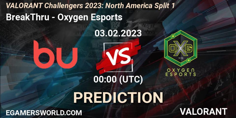 BreakThru vs Oxygen Esports: Betting TIp, Match Prediction. 03.02.23. VALORANT, VALORANT Challengers 2023: North America Split 1