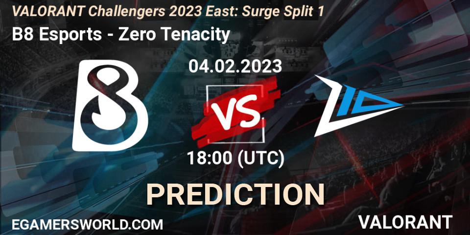 B8 Esports vs Zero Tenacity: Betting TIp, Match Prediction. 04.02.23. VALORANT, VALORANT Challengers 2023 East: Surge Split 1