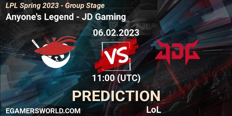 Anyone's Legend vs JD Gaming: Betting TIp, Match Prediction. 06.02.23. LoL, LPL Spring 2023 - Group Stage