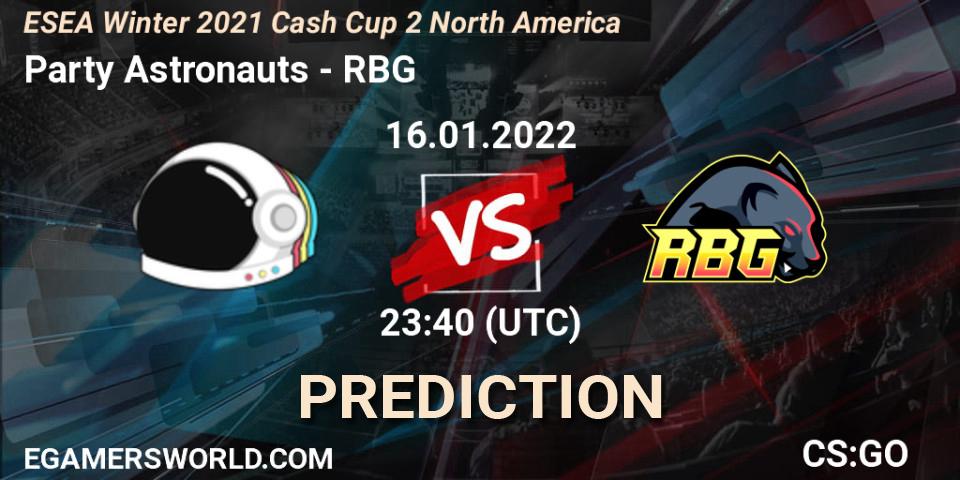 Party Astronauts vs RBG: Betting TIp, Match Prediction. 16.01.22. CS2 (CS:GO), ESEA Winter 2021 Cash Cup 2 North America