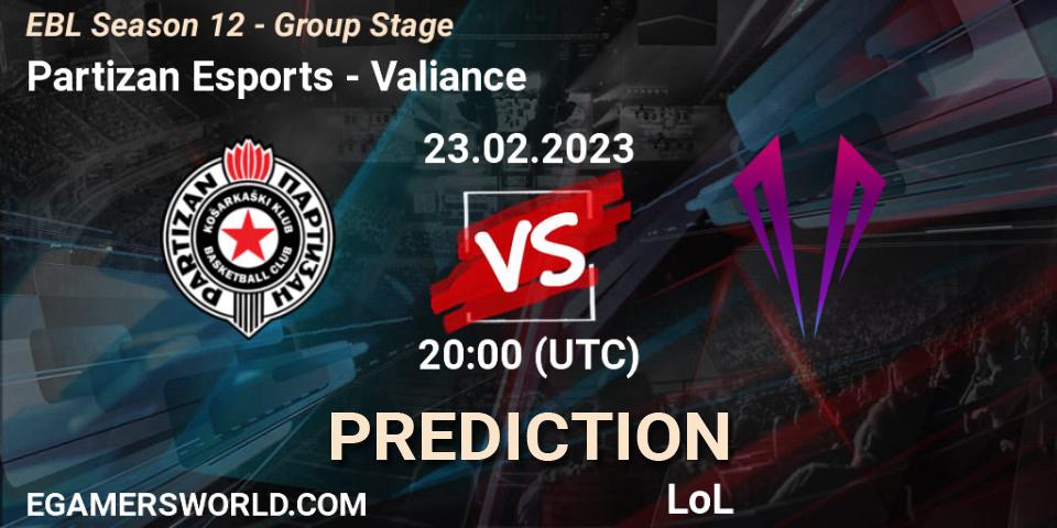Partizan Esports vs Valiance: Betting TIp, Match Prediction. 23.02.23. LoL, EBL Season 12 - Group Stage