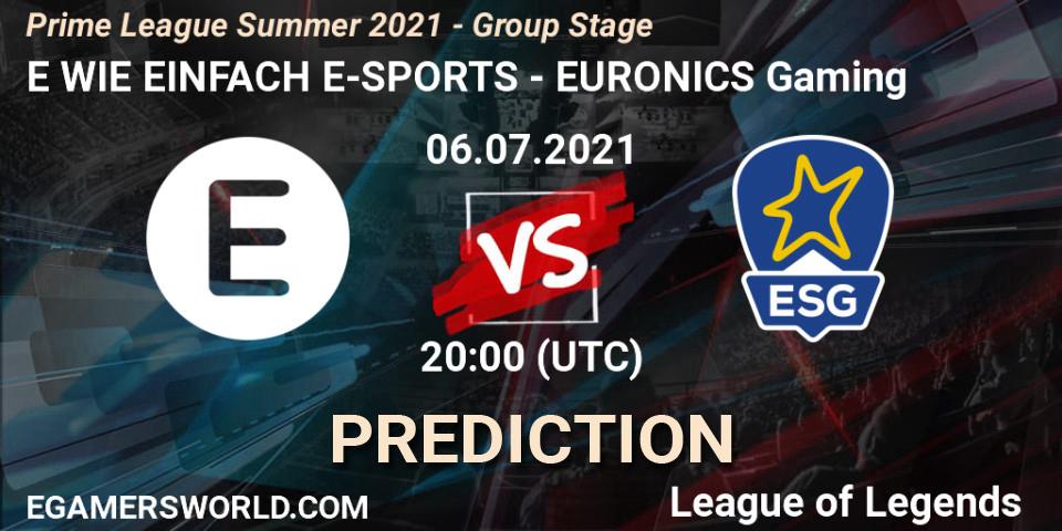 E WIE EINFACH E-SPORTS vs EURONICS Gaming: Betting TIp, Match Prediction. 06.07.21. LoL, Prime League Summer 2021 - Group Stage