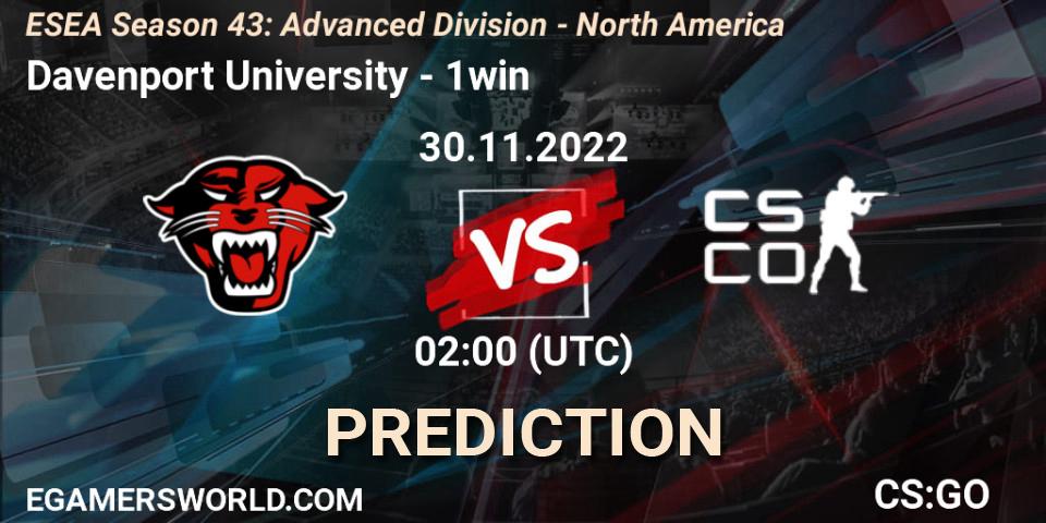 Davenport University vs 1win: Betting TIp, Match Prediction. 04.12.22. CS2 (CS:GO), ESEA Season 43: Advanced Division - North America