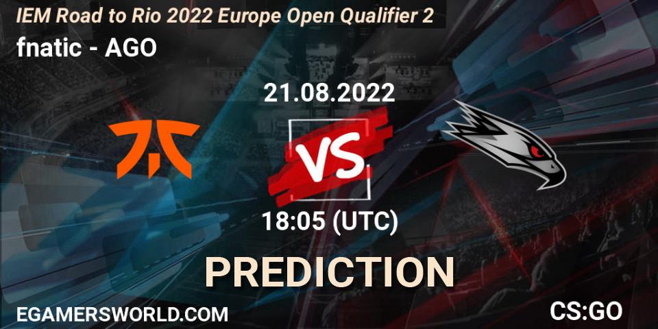 fnatic vs AGO: Betting TIp, Match Prediction. 21.08.22. CS2 (CS:GO), IEM Road to Rio 2022 Europe Open Qualifier 2