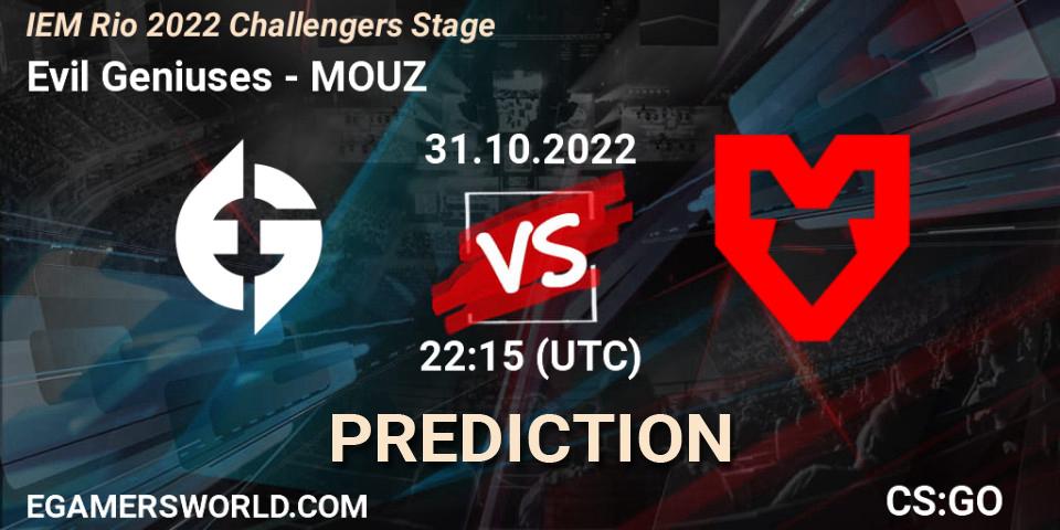 Evil Geniuses vs MOUZ: Betting TIp, Match Prediction. 31.10.22. CS2 (CS:GO), IEM Rio 2022 Challengers Stage