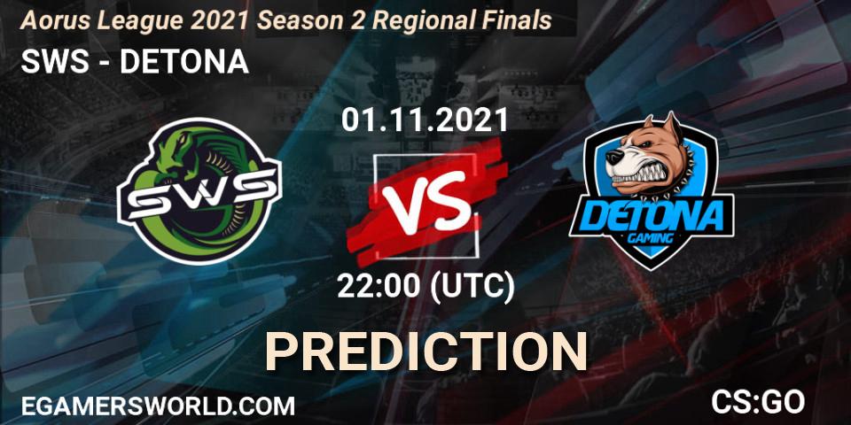 SWS vs DETONA: Betting TIp, Match Prediction. 01.11.21. CS2 (CS:GO), Aorus League 2021 Season 2 Regional Finals