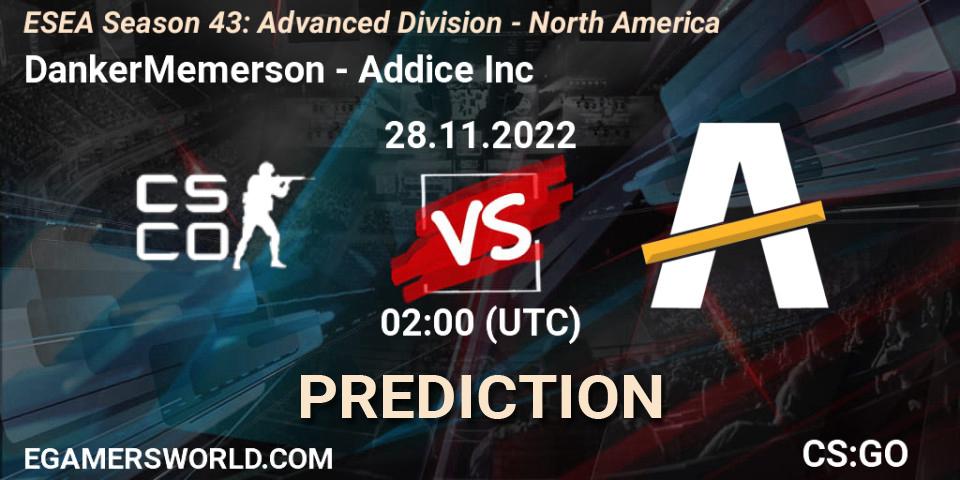 DankerMemerson vs Addice Inc: Betting TIp, Match Prediction. 28.11.22. CS2 (CS:GO), ESEA Season 43: Advanced Division - North America