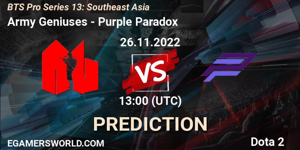 Army Geniuses vs Purple Paradox: Betting TIp, Match Prediction. 29.11.22. Dota 2, BTS Pro Series 13: Southeast Asia
