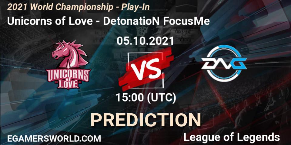 Unicorns of Love vs DetonatioN FocusMe: Betting TIp, Match Prediction. 05.10.21. LoL, 2021 World Championship - Play-In
