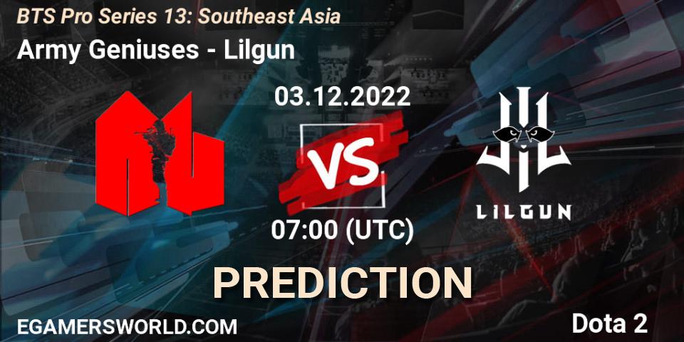 Army Geniuses vs Lilgun: Betting TIp, Match Prediction. 03.12.22. Dota 2, BTS Pro Series 13: Southeast Asia