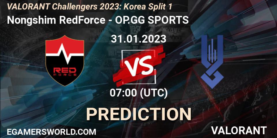 Nongshim RedForce vs OP.GG SPORTS: Betting TIp, Match Prediction. 31.01.23. VALORANT, VALORANT Challengers 2023: Korea Split 1