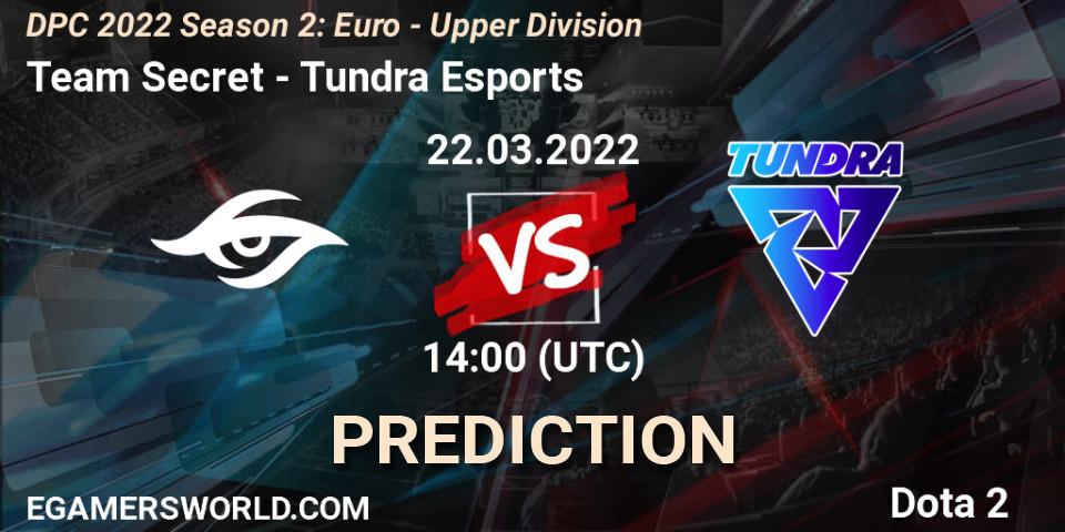 Team Secret vs Tundra Esports: Betting TIp, Match Prediction. 22.03.22. Dota 2, DPC 2021/2022 Tour 2 (Season 2): WEU (Euro) Divison I (Upper) - DreamLeague Season 17