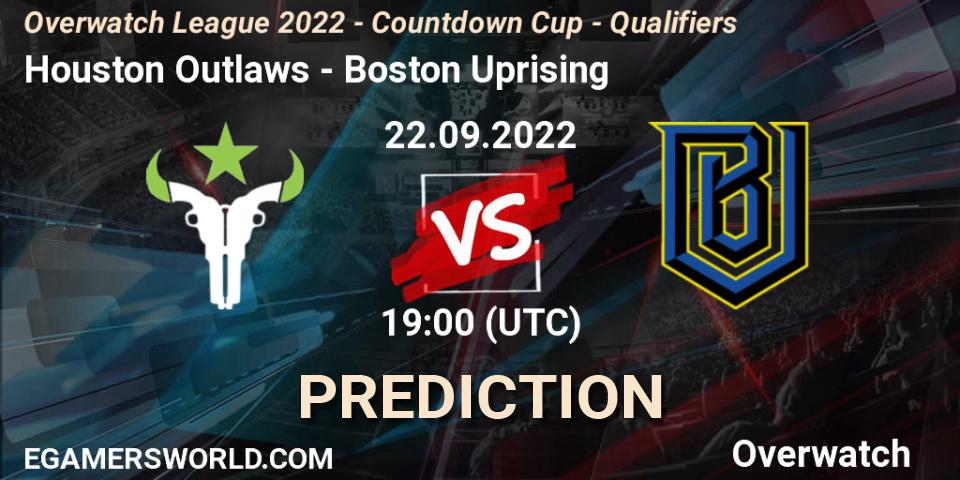 Houston Outlaws vs Boston Uprising: Betting TIp, Match Prediction. 22.09.22. Overwatch, Overwatch League 2022 - Countdown Cup - Qualifiers