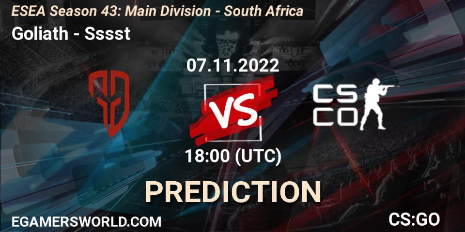 Goliath vs Sssst: Betting TIp, Match Prediction. 28.11.22. CS2 (CS:GO), ESEA Season 43: Main Division - South Africa