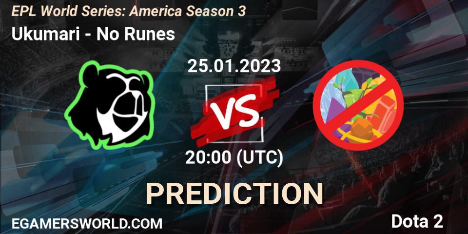 Ukumari vs No Runes: Betting TIp, Match Prediction. 25.01.23. Dota 2, EPL World Series: America Season 3