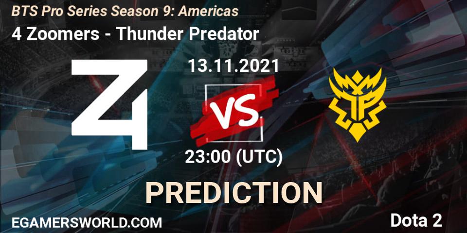 4 Zoomers vs Thunder Predator: Betting TIp, Match Prediction. 13.11.21. Dota 2, BTS Pro Series Season 9: Americas