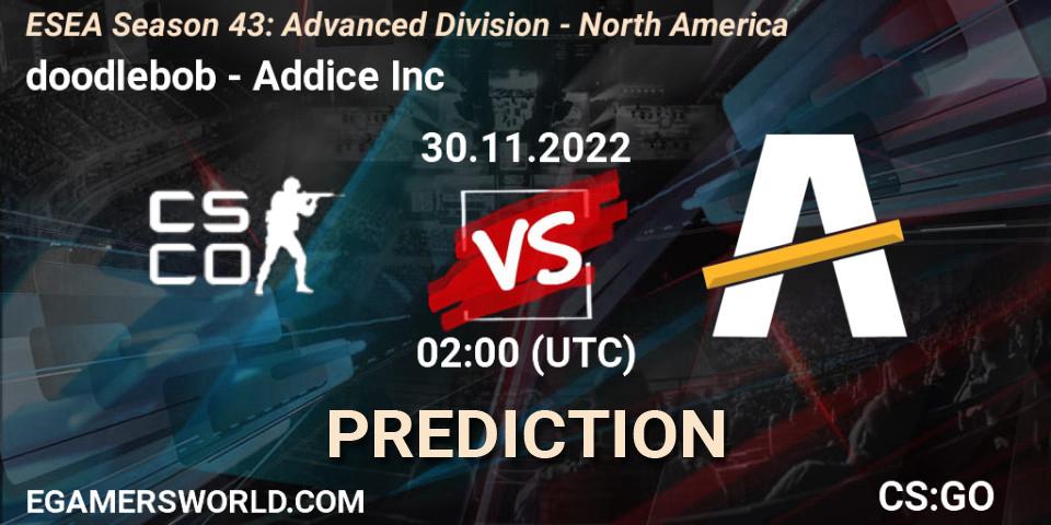 doodlebob vs Addice Inc: Betting TIp, Match Prediction. 30.11.22. CS2 (CS:GO), ESEA Season 43: Advanced Division - North America
