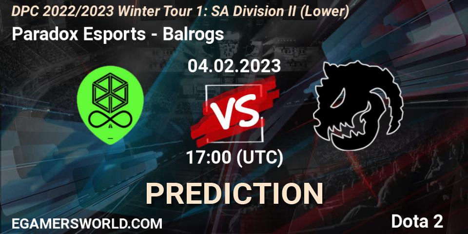 Paradox Esports vs Balrogs: Betting TIp, Match Prediction. 04.02.23. Dota 2, DPC 2022/2023 Winter Tour 1: SA Division II (Lower)