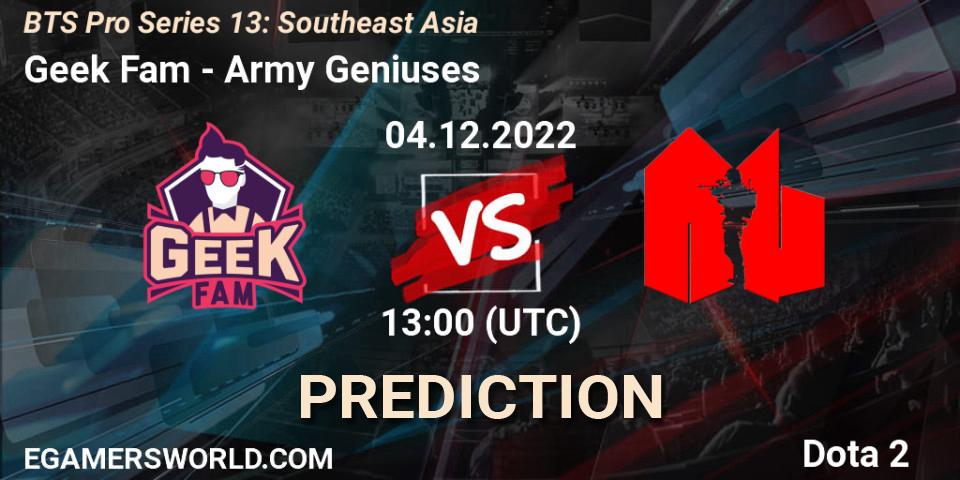 Geek Fam vs Army Geniuses: Betting TIp, Match Prediction. 04.12.22. Dota 2, BTS Pro Series 13: Southeast Asia