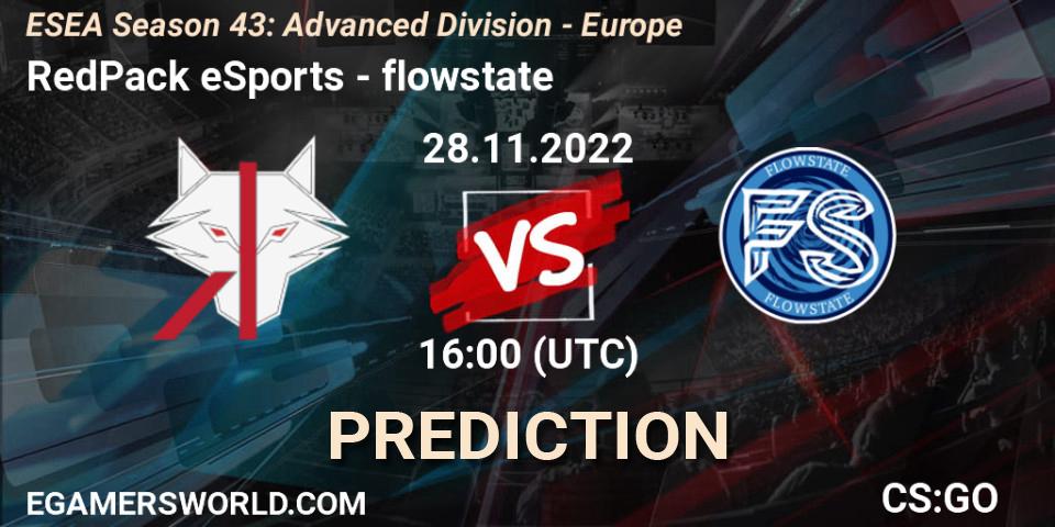 RedPack eSports vs flowstate: Betting TIp, Match Prediction. 28.11.22. CS2 (CS:GO), ESEA Season 43: Advanced Division - Europe