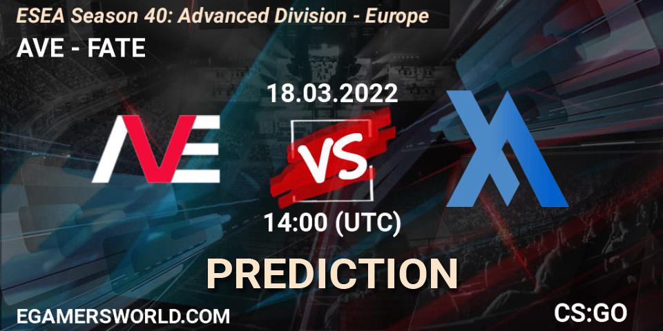 AVE vs FATE: Betting TIp, Match Prediction. 18.03.22. CS2 (CS:GO), ESEA Season 40: Advanced Division - Europe