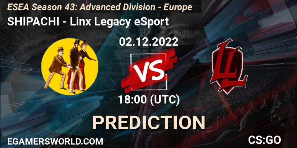SHIPACHI vs Linx Legacy eSport: Betting TIp, Match Prediction. 02.12.22. CS2 (CS:GO), ESEA Season 43: Advanced Division - Europe
