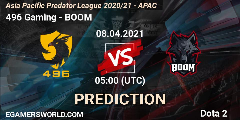 496 Gaming vs BOOM: Betting TIp, Match Prediction. 08.04.21. Dota 2, Asia Pacific Predator League 2020/21 - APAC