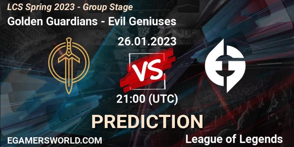 Golden Guardians vs Evil Geniuses: Betting TIp, Match Prediction. 26.01.23. LoL, LCS Spring 2023 - Group Stage