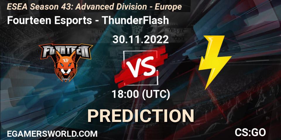 Fourteen Esports vs ThunderFlash: Betting TIp, Match Prediction. 30.11.22. CS2 (CS:GO), ESEA Season 43: Advanced Division - Europe