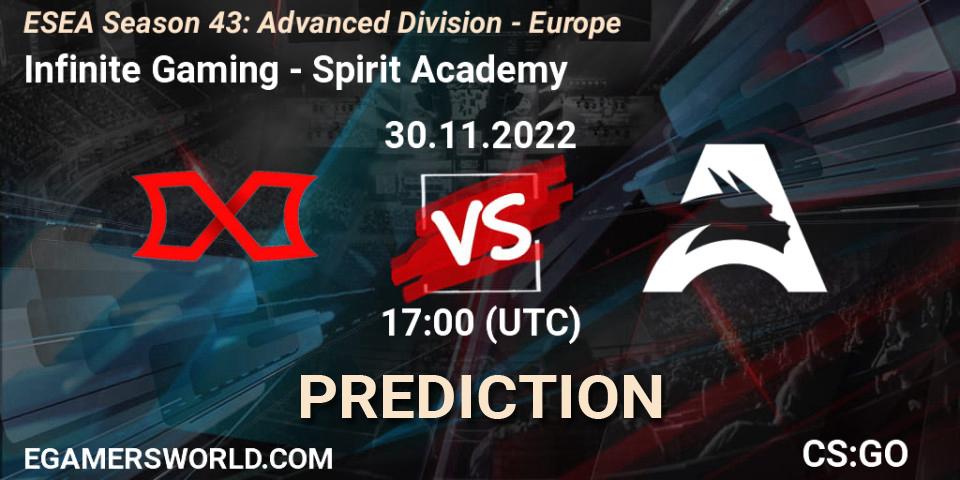 Infinite Gaming vs Spirit Academy: Betting TIp, Match Prediction. 30.11.22. CS2 (CS:GO), ESEA Season 43: Advanced Division - Europe