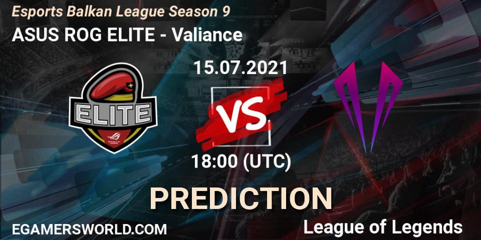 ASUS ROG ELITE vs Valiance: Betting TIp, Match Prediction. 15.07.21. LoL, Esports Balkan League Season 9