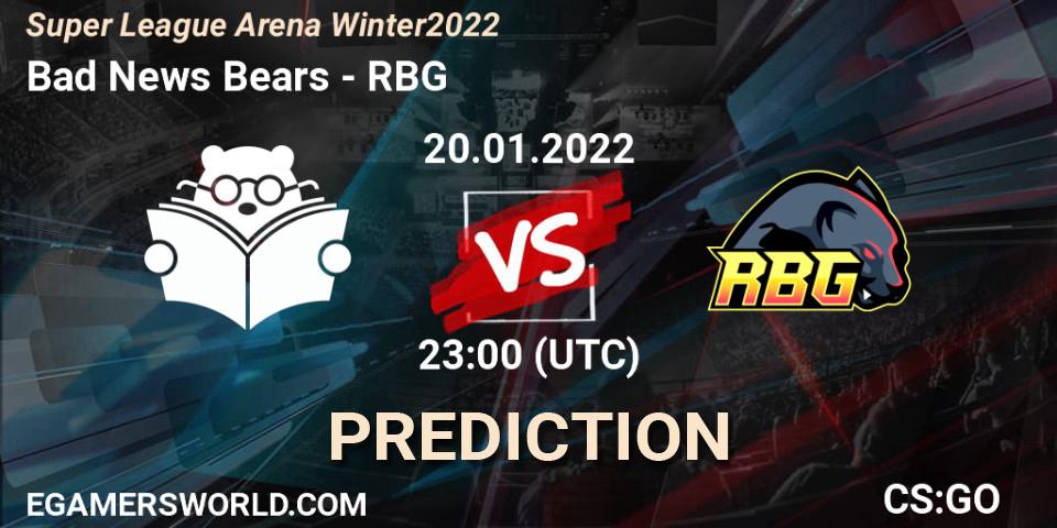 Bad News Bears vs RBG: Betting TIp, Match Prediction. 20.01.22. CS2 (CS:GO), Super League Arena Winter 2022