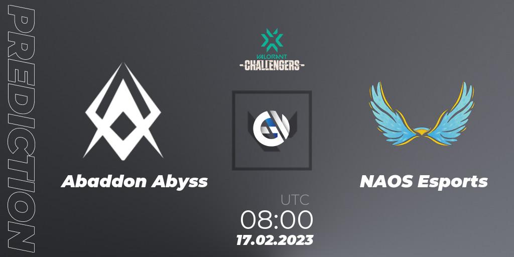 Abaddon Abyss vs NAOS Esports: Betting TIp, Match Prediction. 17.02.23. VALORANT, VALORANT Challengers 2023: Philippines Split 1