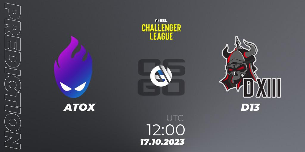 ATOX vs D13: Betting TIp, Match Prediction. 17.10.23. CS2 (CS:GO), ESL Challenger League Season 46: Asia-Pacific