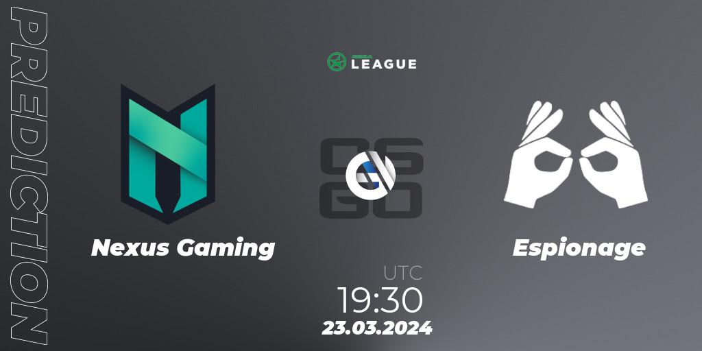 Nexus Gaming vs Espionage: Betting TIp, Match Prediction. 25.03.24. CS2 (CS:GO), ESEA Season 48: Advanced Division - Europe