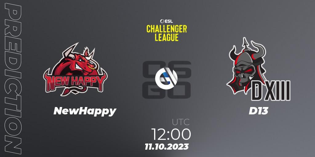 NewHappy vs D13: Betting TIp, Match Prediction. 13.10.23. CS2 (CS:GO), ESL Challenger League Season 46: Asia-Pacific