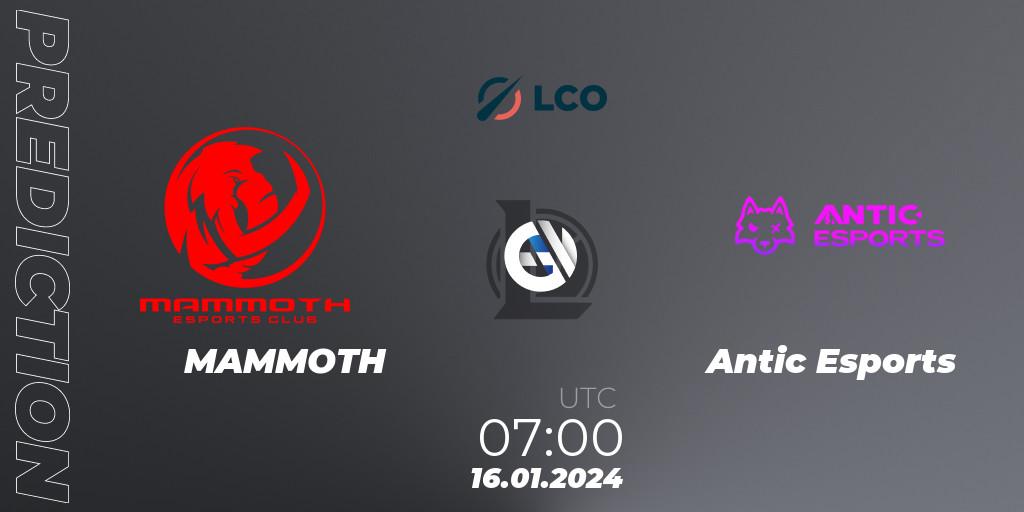 MAMMOTH vs Antic Esports: Betting TIp, Match Prediction. 16.01.24. LoL, LCO Split 1 2024 - Group Stage