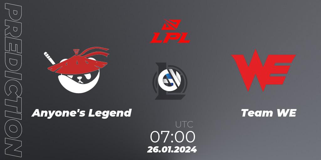 Anyone's Legend vs Team WE: Betting TIp, Match Prediction. 26.01.24. LoL, LPL Spring 2024 - Group Stage