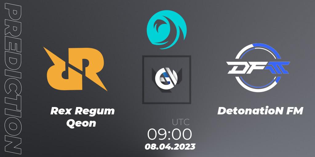 Rex Regum Qeon vs DetonatioN FocusMe: Betting TIp, Match Prediction. 08.04.23. VALORANT, VCT 2023: Pacific League