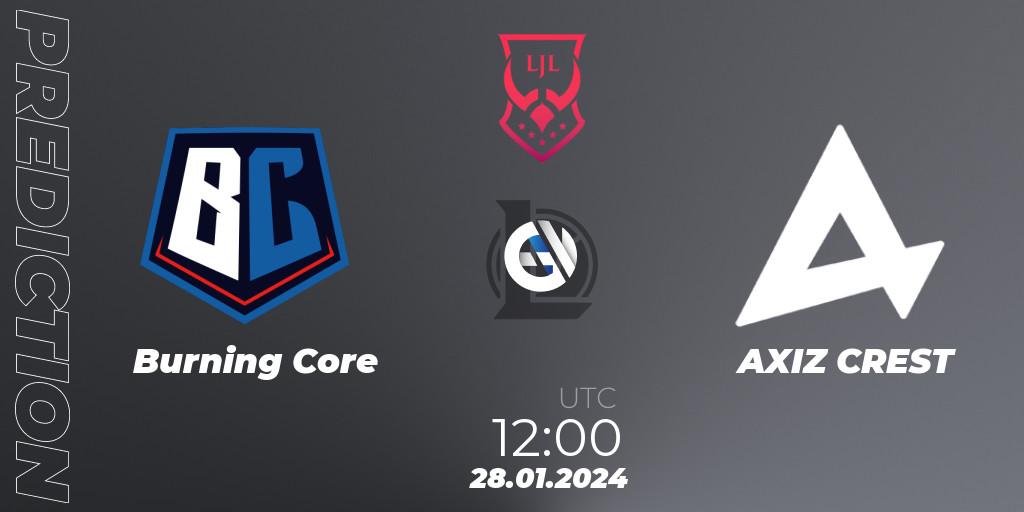 Burning Core vs AXIZ CREST: Betting TIp, Match Prediction. 28.01.24. LoL, LJL 2024 Spring Group Stage