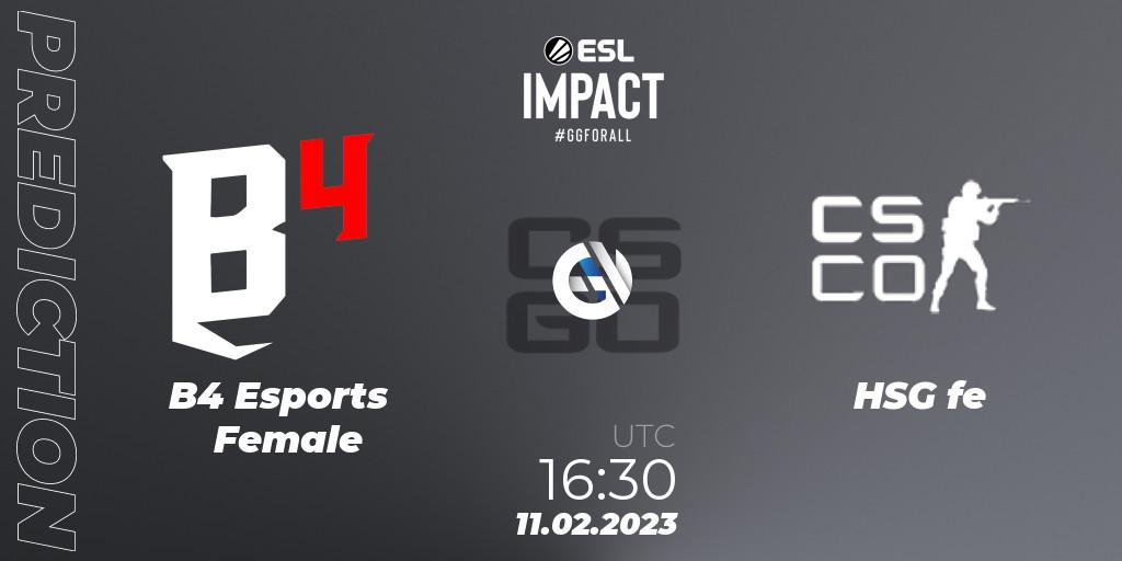 B4 Esports Female vs HSG: Betting TIp, Match Prediction. 11.02.23. CS2 (CS:GO), ESL Impact Katowice 2023