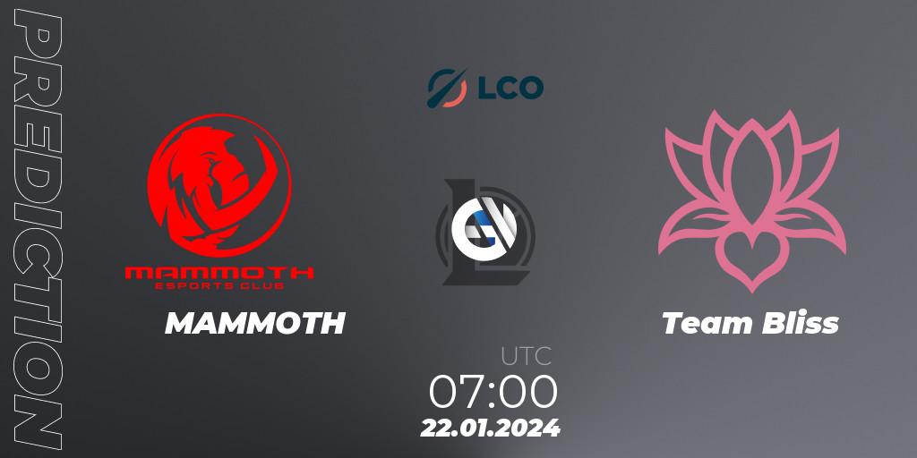 MAMMOTH vs Team Bliss: Betting TIp, Match Prediction. 22.01.24. LoL, LCO Split 1 2024 - Group Stage