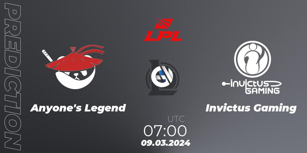 Anyone's Legend vs Invictus Gaming: Betting TIp, Match Prediction. 09.03.24. LoL, LPL Spring 2024 - Group Stage