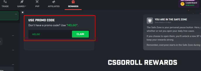 CSGORoll Promo Code “HELGO” for 3 Free Cases 1